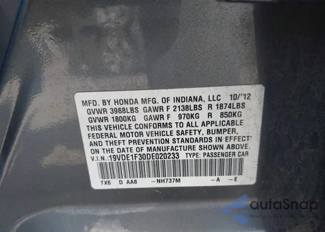 2013 Acura Ilx 2.0L from USA, damaged, VIN 19VDE1F30DE020233